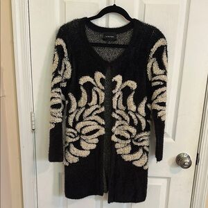 Black and Cream Floral Cardigan Sweater